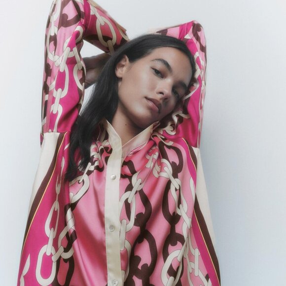 Zara - Chain Print Satin Blouse - S - Picture 2 of 9